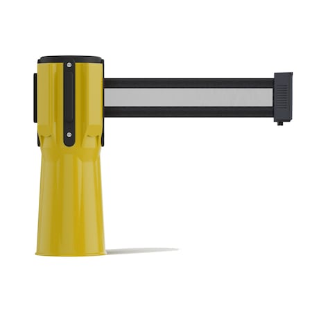 Montour Line Retractable Belt Barrier Cone Mount Yellow Case 11ft. Bk/W H Belt CM115-YW-BWH-110